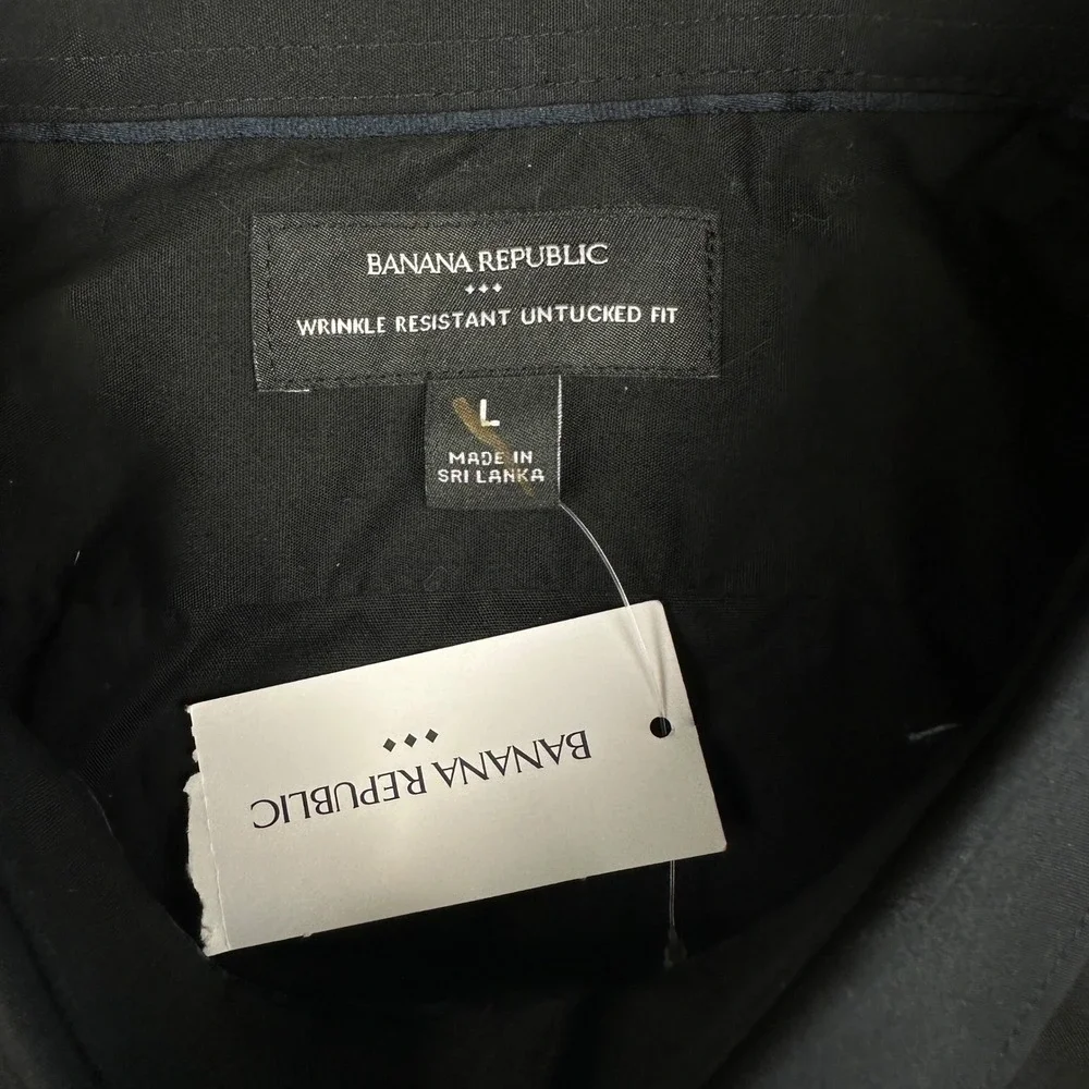 Banana Republic Black Wrinkle Resistant Untucked Fit Button Down Shirt Mens L